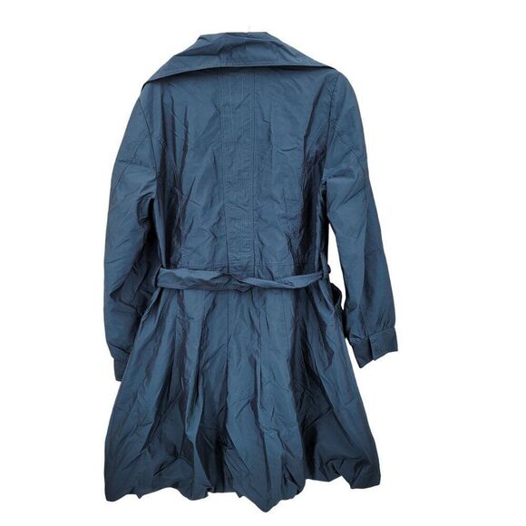 Dennis Teal Blue Belted A-line Balloon Hem Jacket Sz M Lightweight Duster Coat - Picture 9 of 10